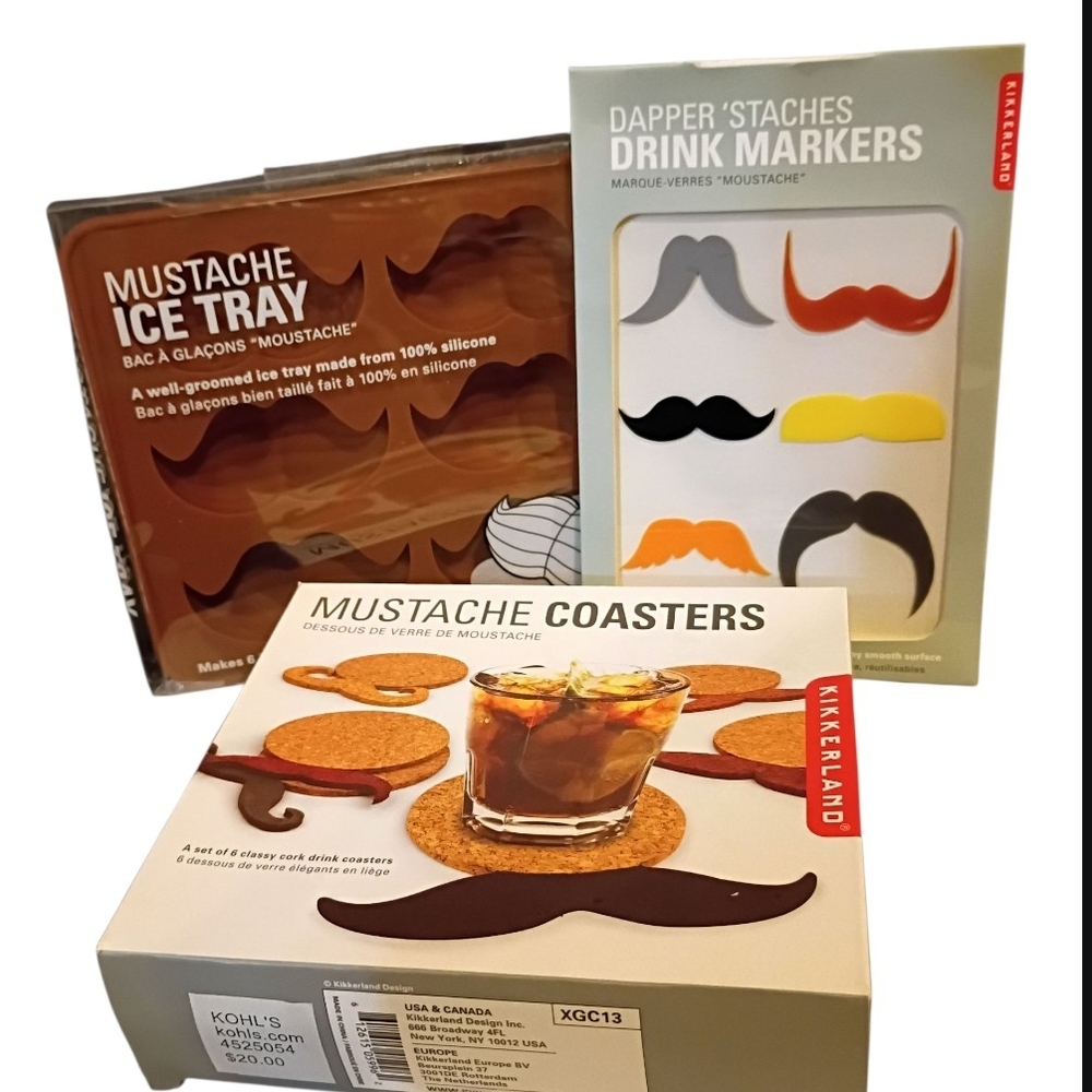 Mustache Bundle:                                    Ice tray, coasters & markers